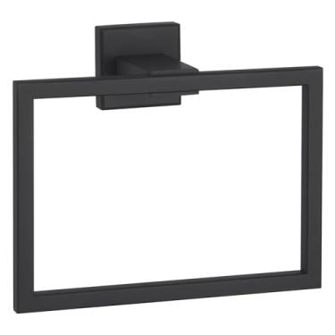 Imagem de Porta-toalha preto fosco, suporte de toalha de mão de banheiro de aço inoxidável simples de ângulo, anel de toalha quadrado para parede, 18 cm