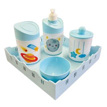 Imagem de Kit Higiene Baby Espacial Menino c/bandeja em MDF - Dóia Kids, Planeta