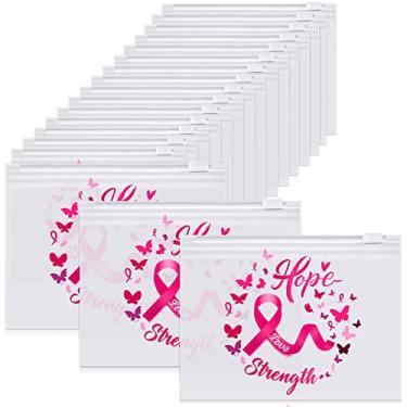 Imagem de 60 peças de bolsas de maquiagem de conscientização do câncer de mama bolsas cosméticas de fita rosa presentes de câncer de mama para mulheres meninas bolsa de higiene pessoal de viagem multiuso bolsa com zíper bolsas de cosméticos, conforme mostrado na imagem., Estilo vívido