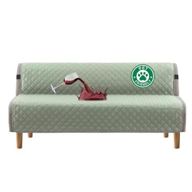 Imagem de Capa de futon 100% à prova d'água Turquoize, lavável, sem braços, para sofá-cama, com largura de até 178 cm, com alça elástica ajustável, antiderrapante para cães, sálvia