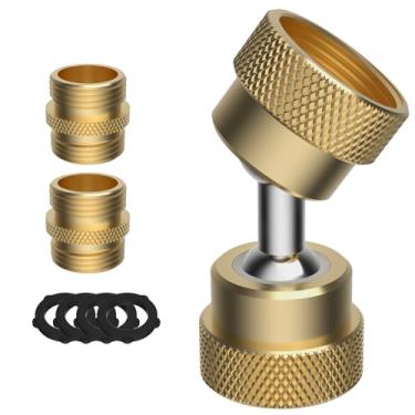 Imagem de iFealclear Adaptador de mangueira de jardim, protetor giratório de latão para conector de mangueira de jardim com adaptador macho de 2 peças, fêmea para fêmea, 3/4" GHT para GHT mangueira de jardim para encaixes de tubulação com giro duplo