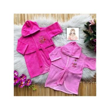 Imagem de Roupão De Banho Bordado Bebe com Capuz Infantil Atoalhado Menina Menin