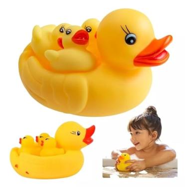 Imagem de Kit Banho Bebê com 4 Patinhos Saboneteira Brinquedos Flutuantes Divertidos 3 patinhos filhotes