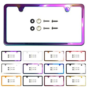 Imagem de Moldura fina para placa de licença de dois furos Neo Chrome Aurora Galvanoplastia de titânio queimado espelho cromado ajuste universal anti ferrugem metal parafuso na tampa tampa, aço inoxidável T304,