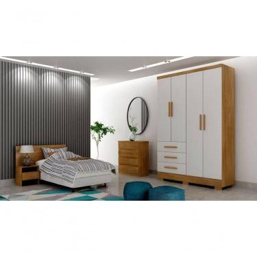 Imagem de Guarda Roupa Solteiro Com Pés 4 Portas 3 Gavetas - Encant-cumaru Off White - Móveis Horizonte