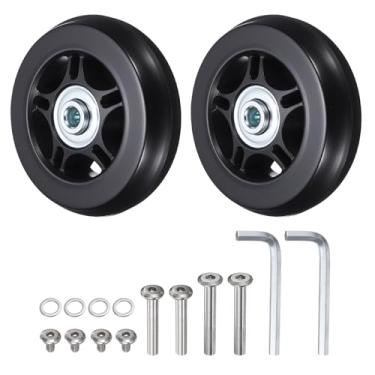 Imagem de HiPicco Rodas de substituição de mala de bagagem, kit de reparo de rolamentos giratórios de borracha de 80 x 24 mm - Inclui 2 rodas de rolamento de poliuretano e arruelas, chaves e parafuso de eixo