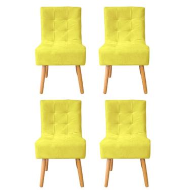 Imagem de Kit 4 Cadeiras Poltrona Sala de Jantar Penteadeira Reforçada Decorativa Liz Suede Amarelo