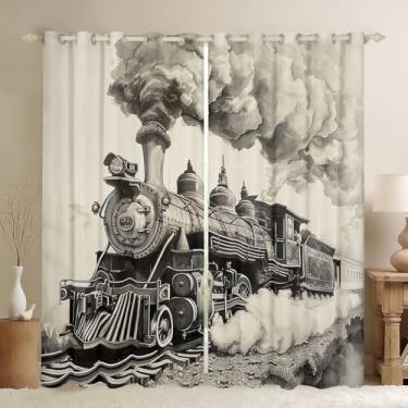 Imagem de Erosebridal Cortinas vintage para janela de trem 107 cm L x 90 C Cortinas locomotivas para crianças, adolescentes e adultos, vagões de madeira, tratamentos de janela, trilhos, estradas, fumaça