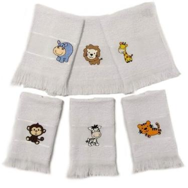 Imagem de Kit Safari 6 Toalhas de Mão 23x36cm Bordadas Tema Safari Para Bebê Inf
