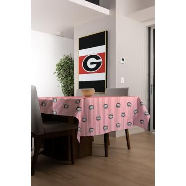 Imagem de Toalha de mesa descartável University of Georgia Bulldogs, 2,7 m x 1,4 m, vermelho e branco, aniversário, formatura e dia de jogo de futebol (1 retângulo de plástico de 2,8 m)