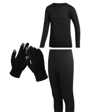 Imagem de Kit Calça Blusa Térmica Infantil Feminino Luva Inverno Frio Intenso Ta