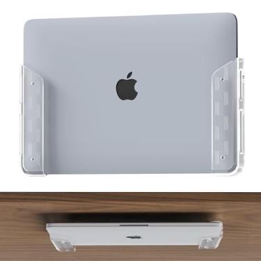 Imagem de ELETIUO Suporte transparente para laptop de parede e sob a mesa – adesivo e rosqueado, 26 mm, almofadas antiarranhões, universal para MacBook, superfície, teclados, tablets, switch e mais