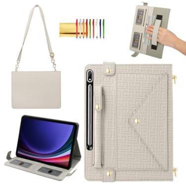 Imagem de Techcircle Capa elegante para Samsung Galaxy Tab S8+/S7+/S7 FE de 12,4 polegadas, capa transversal de couro PU com suporte de bolso com alça de mão/ombro + suporte para lápis + compartimentos para