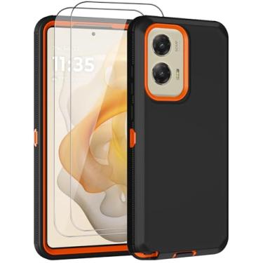 Imagem de Aimoll-88 Capa para Moto G Stylus 5G 2024, com 2 protetores de tela resistente contra quedas, capa protetora de celular 3 em 1 robusta à prova de choque para Motorola Moto G Stylus 5G 2024 (laranja)