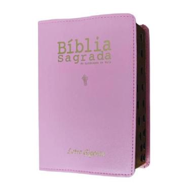 Imagem de Bíblia sagrada  letra gigante  ntlh  capa de luxo rosa  com índice  co