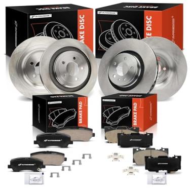 Imagem de A-Premium Rotores de freio a disco ventilado dianteiro e traseiro + kit de pastilhas de cerâmica compatível com modelos selecionados Ford - Mustang 2015-2020, conjunto de 12 peças