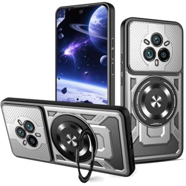 Imagem de Ysnzaq Capa protetora para Oppo Realme 14 Pro, proteção para câmera, suporte giratório de 360° e ímã de carro, capa de telefone para Realme 14 Pro YJ cinza