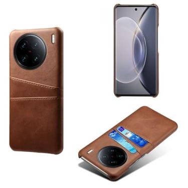 Imagem de Capas Compatível com VIVO X90 PRO PLUS,Caso de couro PU-Tampa de telefone a prova de choque com 2 slots de cartão,Proteção anti-impressão digital e anti-gota-Brown