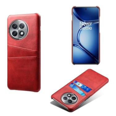 Imagem de Capas Compatível com Oneplus ACE 2 PRO,Caso de couro PU-Tampa de telefone a prova de choque com 2 slots de cartão,Proteção anti-impressão digital e anti-gota-Red