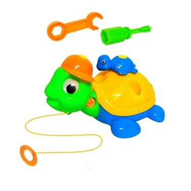 Imagem de Brinquedo para Bebês Tartaruga Monta e Desmonta com Chave e Corda para Puxar