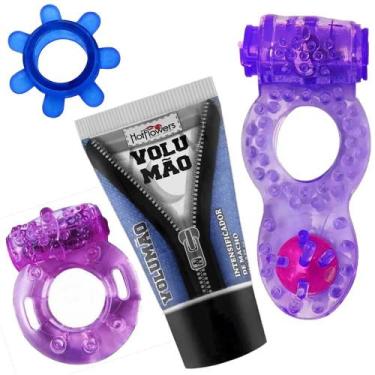 Imagem de Kit Gel Masculino Volumão e 3 Anel Peniano Estimulantes com Vibração -
