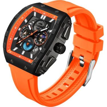 Imagem de findtime Relógios masculinos Relojes para Hombres Relógio de pulso exclusivo, branco, azul, dourado, à prova d'água, esportivo, militar, mostrador grande, cronógrafo, analógico, quartzo, Laranja