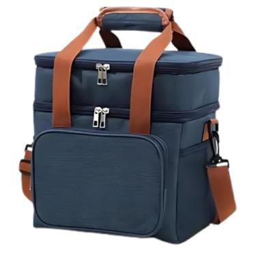 Imagem de Bolsa Térmica Marmita Lancheira Grande Espaçosa Dois Compartimentos Alça Ajustável Unissex Lanches Trabalho Passeio praia piscina bebidas super discreta premium (azul)