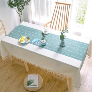Imagem de KAIJIE Toalha de mesa decorativa estilo nórdico borla algodão linho tecido toalha de jantar para cozinha doméstica decoração de mesa de jantar ocidental toalhas de mesa retangulares 55"x87"/140x220 cm