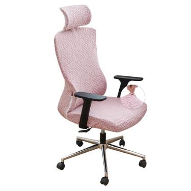Imagem de EVOLLER Conjunto de capas de cadeira de escritório ergonômicas rosa com capa de encosto de cabeça jacquard 2 peças elásticas para cadeira de escritório para computador e encosto de cabeça laváveis