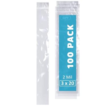 Imagem de Sacos de zíper super extralongos de 7,6 cm x 50,8 cm, pacote com 100, sacos de plástico transparente com zíper reutilizável, 2 mm de espessura, sacos de poliéster resseláveis para embalagem, colares e