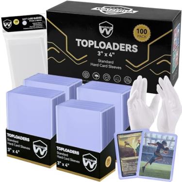 Imagem de 200 capas para cartões, 7,6 cm x 10 cm, porta-cartões de plástico rígido de plástico rígido para jogos de futebol esportivo (100 toploaders + 100 capas de centavo)