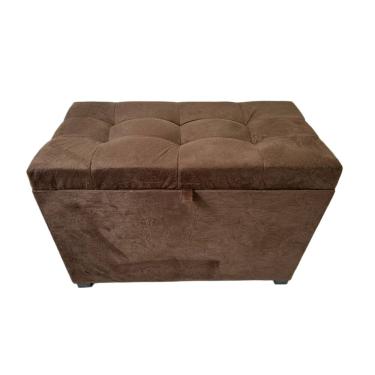 Imagem de Puff Baú Estofado Em Suede 68 Cm Para Sala, Quarto Em Mdf - Marrom