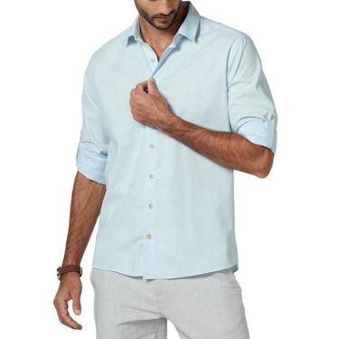 Imagem de Camisa Masculina Dudalina Slim Linenblend Azul Claro - 5301115-Masculino