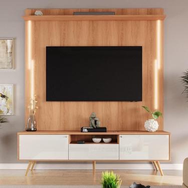 Imagem de Rack Com Painel Sevilla - Mdp Efeito Ripado 3d Jequitibá-off White - Lukaliam Móveis