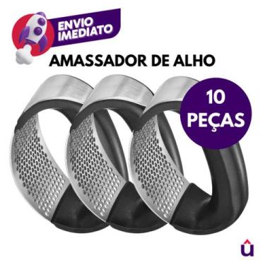 Imagem de Kit 10 Amassador Espremedor Triturador Alho Inox Tempero Esmagador Ute