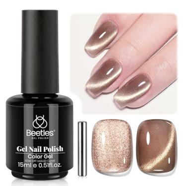 Imagem de Esmalte Beetles Brown Cat Eye Gel – Esmalte em gel veludo canela olho de gato, 15 ml marrom mocha mousse magnético glitter gel polonês com ímã de imersão UV francês arte em unhas manicure presente
