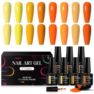 Imagem de MEET ACROSS Conjunto De Esmaltes Em Gel Com 8 Cores Outono, Amarelo, Laranja, Abóbora, Kit Para Unhas Halloween, Arte Manicure, Presente Mulheres E Meninas