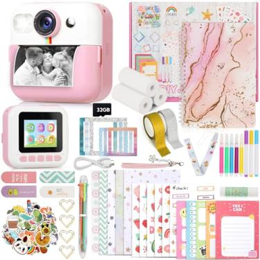 Imagem de Kit fotomaker infantil com impressão instantânea 1080p para crianças, 93 peças, kit de diário DIY para meninas, crianças, impressão instantânea com 3 rolos de papel fotográfico, presentes de