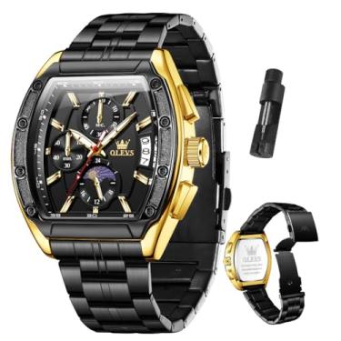 Imagem de OLEVS Relógios masculinos de luxo com mostrador grande, aço inoxidável, clássico, à prova d'água, analógico, quartzo, relógio de pulso masculino com cronógrafo, multifunções, relógio social para