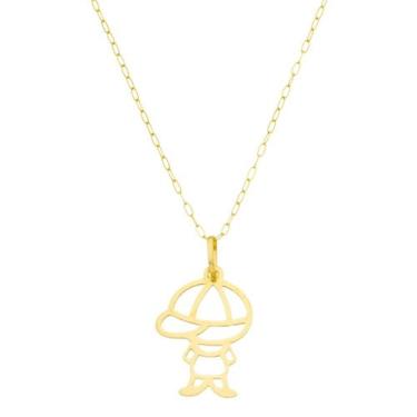 Imagem de Colar Corrente 40cm Bailarina Americana Pingente Menino De Ouro 18k - 