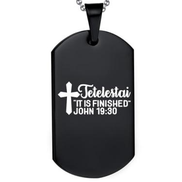 Imagem de DOMYUHAO Colar com pingente de casamento cristão em aço inoxidável gravado pela Tetelestai It Is Finished Cross Jesus Last Words Easter Bible Verse Dog Tag Gifts, One size, Aço inoxidável, Sem Pedra