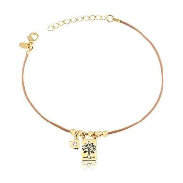 Imagem de Pulseira Pai Amor18cm Com Extensor De 3cm Com Couro Bege - Radhau Joia