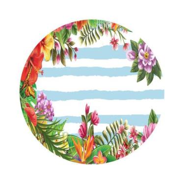 Imagem de Painel De Lona Redondo Tropical Flores Azul Bebe - Fabrika de Festa, 2
