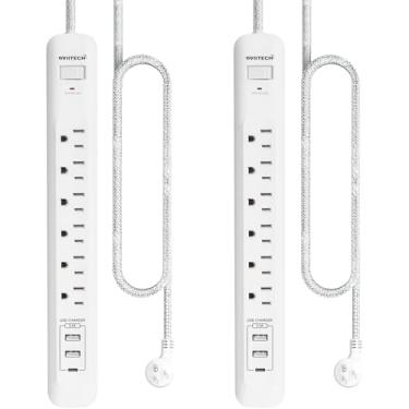 Imagem de Surge Protector Power Strip 6 AC Outlets with 2 Smart USB Charging Ports(2.4A), OviiTech, Flat Plug,4 Foot Heavy Duty Extension Power Cord, USB Multi Outlets, White.