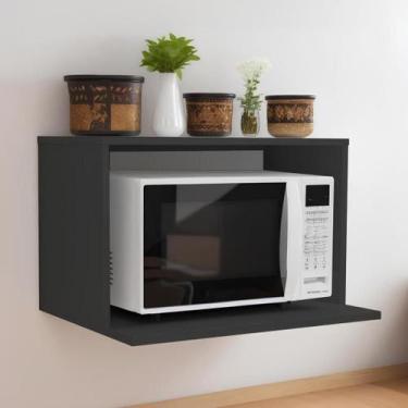 Imagem de Suporte para Microondas e Air Fryer Preto em MDF Prateleira Suspensa p