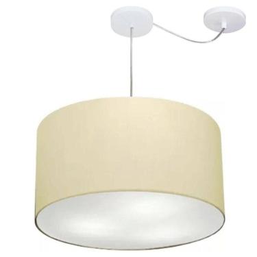 Imagem de Lustre Pendente Cilíndrico Com Desvio De Centro Md-4167 Cúpula Em Tecido 60x30cm Algodão Crú - Bivolt
