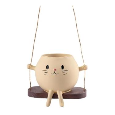 Imagem de IEUDNS Vaso de flores para gatos, vaso de flores pequeno, decorativo, versátil, fofo, de plantas para peitoril de janela, sala de estar, mesa, prateleira, Balanço