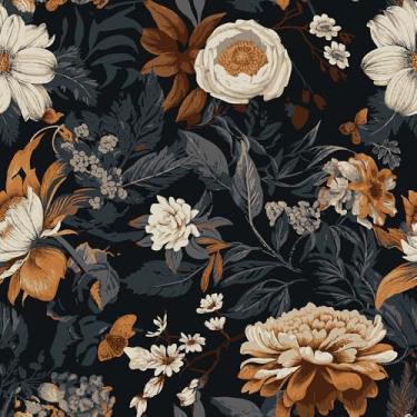 Imagem de REDAMANCY Papel de parede vintage Boho branco marrom peônia floral floresta descascar e colar papel de parede papel de parede vintage papel de parede fácil de remover para mesa de cabeceira gaveta