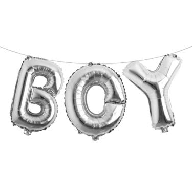 Imagem de Letras de balão de 40,6 cm para meninos ou meninas | Balões reveladores de gênero, decorações de revelação de gênero | Decorações de chá de bebê (menino prata)