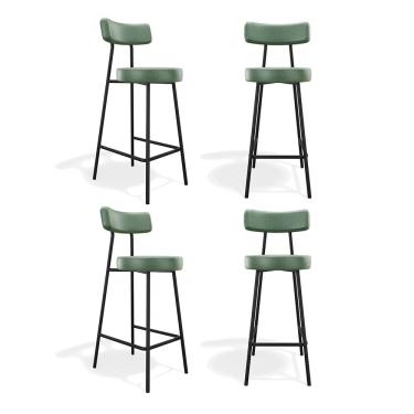 Imagem de Kit 04 Banquetas Alta Cozinha Kobe Estofada com Encosto Couríssimo Verde - Abmaza